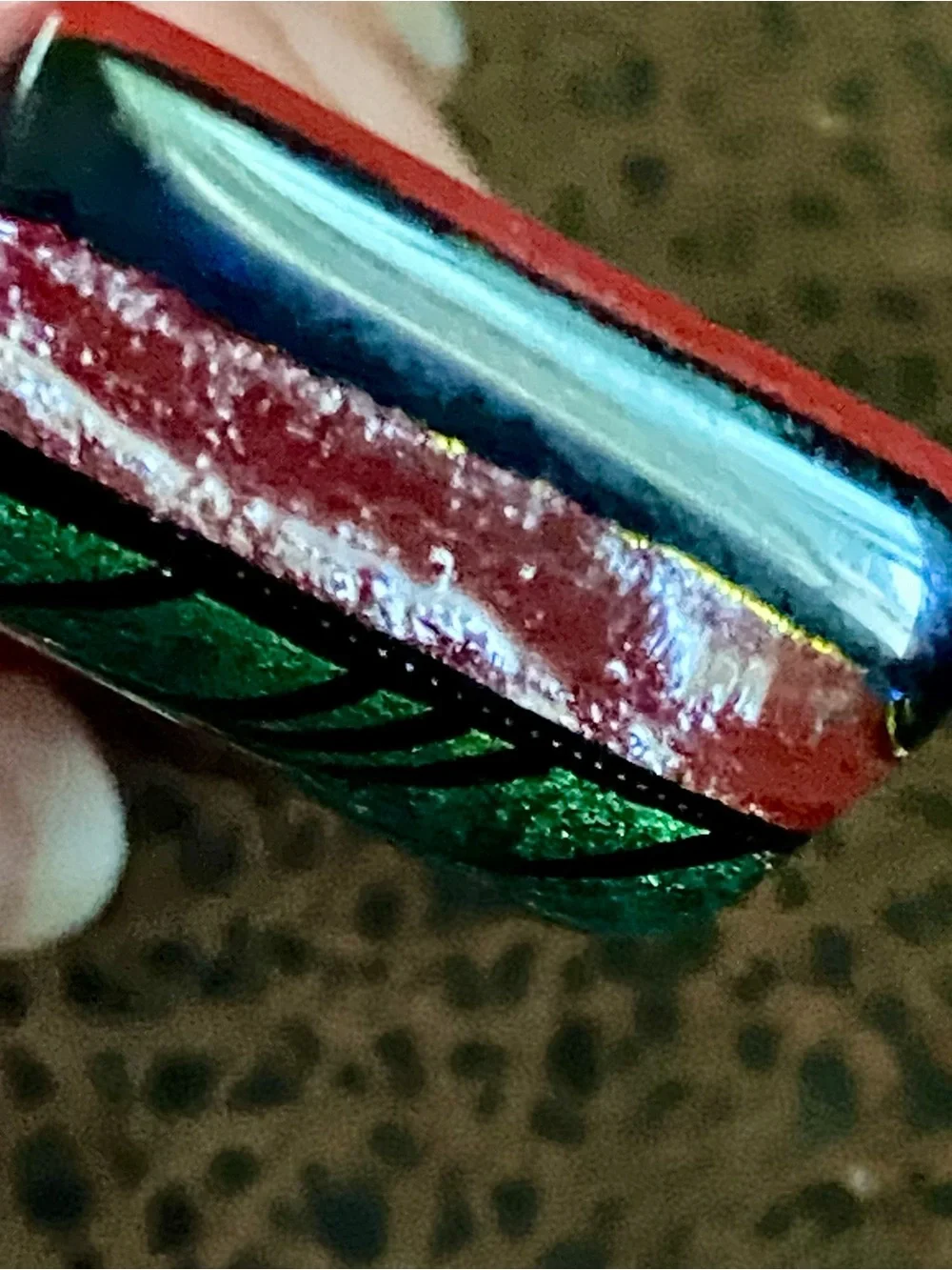 Handmade Dichroic Fused Patchwork Glass Pendant signed by artist L. Barnes